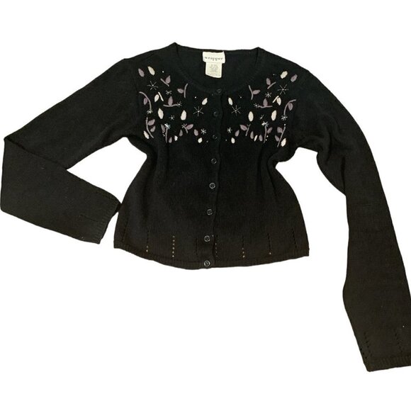 Vintage Black Beaded Embroidered Cardigan Sz S by Wrapper  #87B - Picture 2 of 13